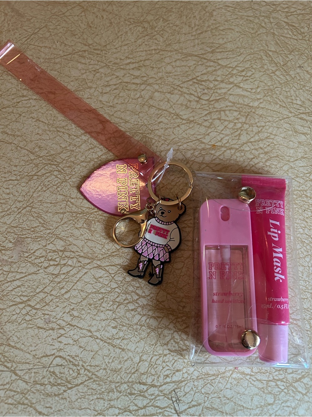 Pink Keychain Lip Mask & Hand Sanitizer Set